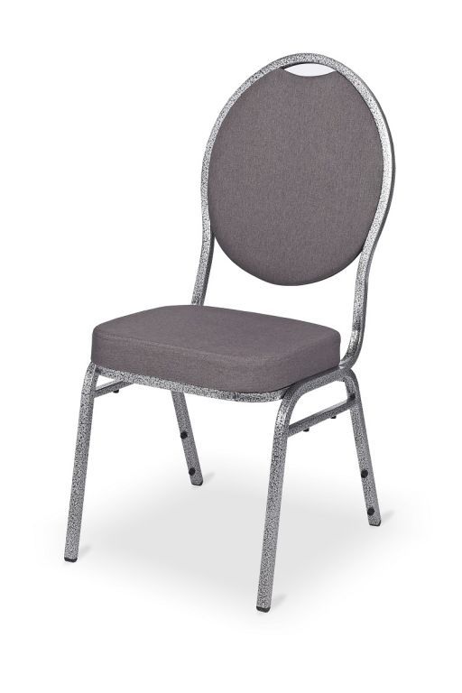 Stohovatelná sálová židle kovová s textilním polstrováním, šedá, vysoká nosnost 140 kg