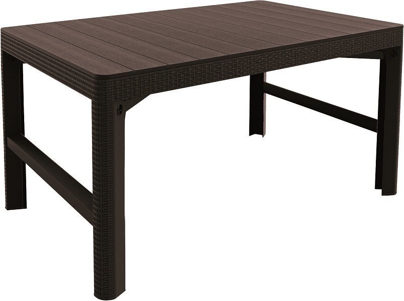 Výškově nastavitelný zahradní plastový stůl- imitace ratanu, hnědý, 116x72 cm