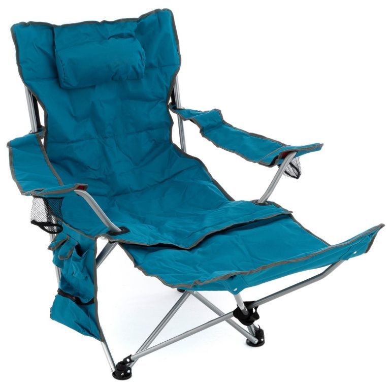 Kempingová skládací přenosná židle / lehátko 2v1, odpojitelná podnožka, modrá, do 100 kg