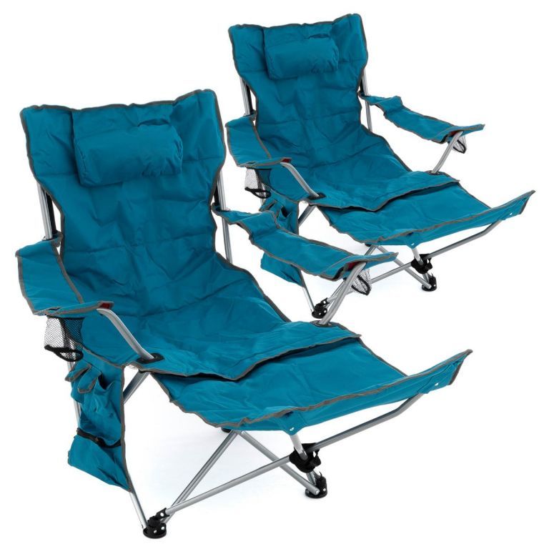 2x skládací přenosná židlička / lehátko 2v1 venkovní na kempování a rybaření, modrá