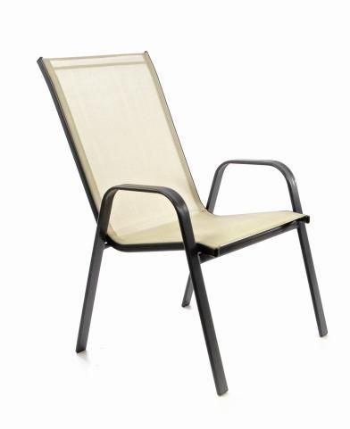 Pevná kovová stohovatelná venkovní židle s prodyšným potahem umělá textilie, černá / béžová