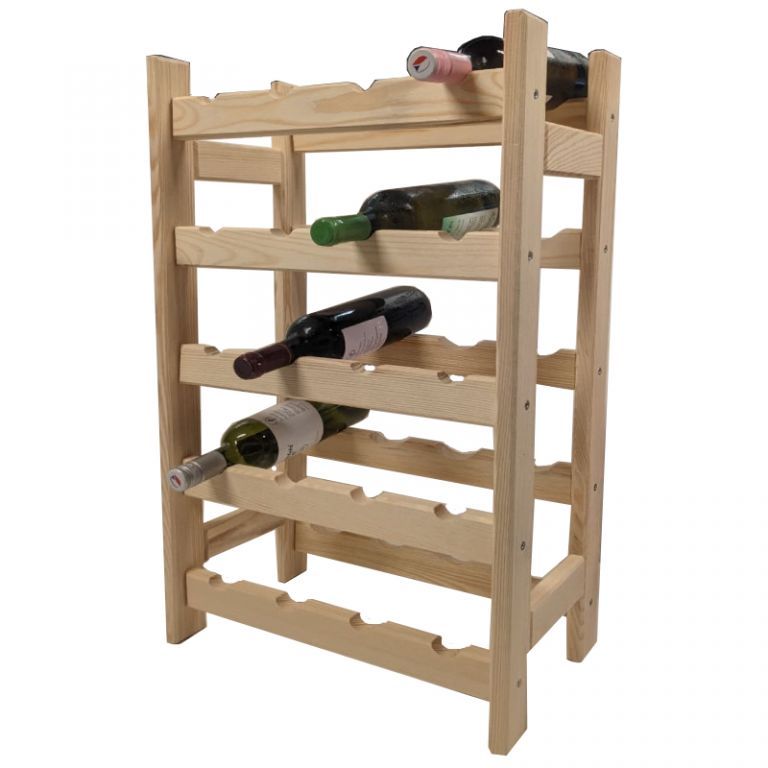 Dřevěný stojan na lahve vína do kuchyně / sklepa / spíže, na 20 lahví, 44x75x25 cm