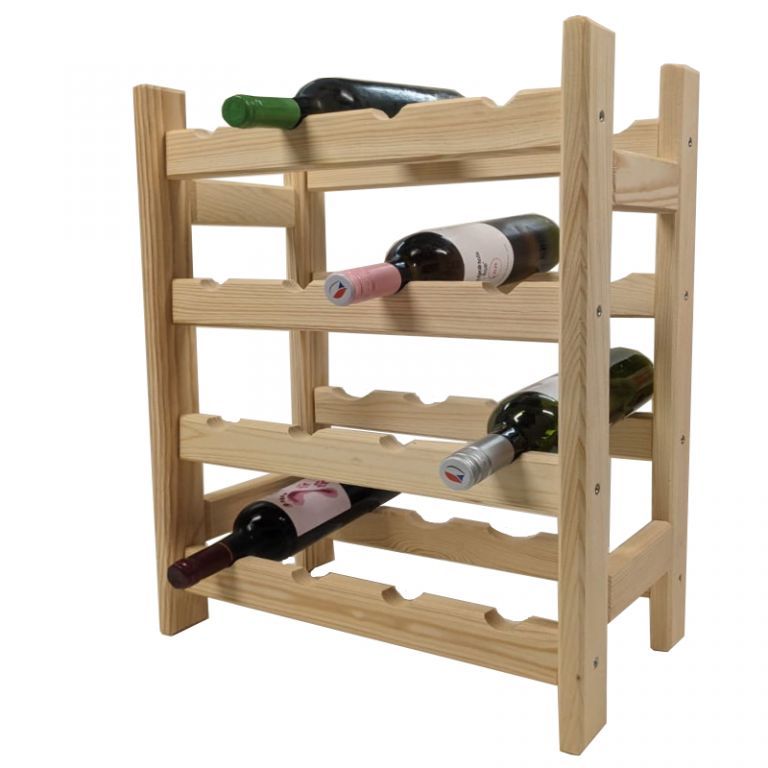 Dřevěný stojan na lahve vína do kuchyně / sklepa / spíže, na 16 lahví, 44x60x25 cm