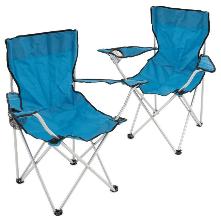 2x přenosná cestovní židlička skládací, kov + textilie, modrá, do 120 kg