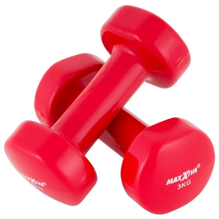 Jednoruční fitness + posilovací činky dámské kov + plastový potah, červené, 2x3 kg