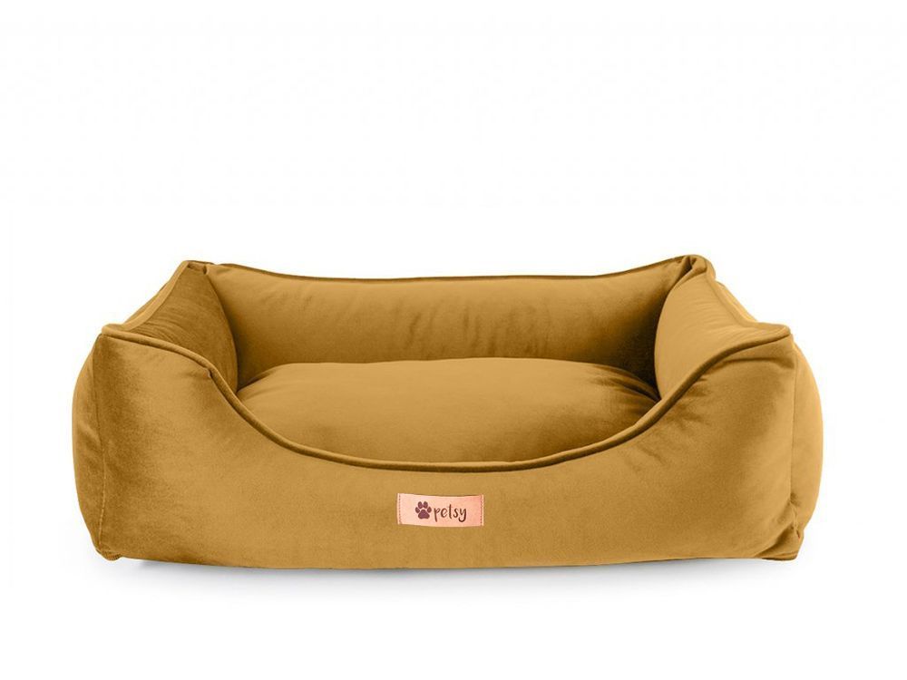 Měkký látkový pelíšek pro psy se sametovým povrchem zlatý, 65x50 cm