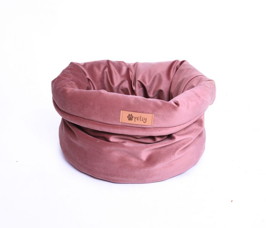 Malý pelíšek pro psa / kočku kvalitní sametový potah, růžový, 40x31 cm