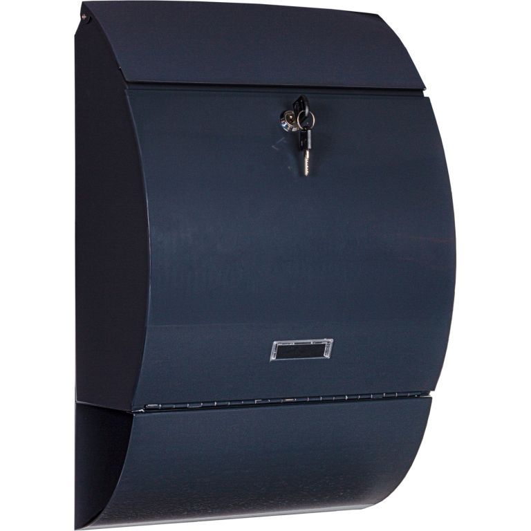 Černá moderní schránka na dopisy nástěnná, uzamykatelná, držák na noviny, 33x48 cm