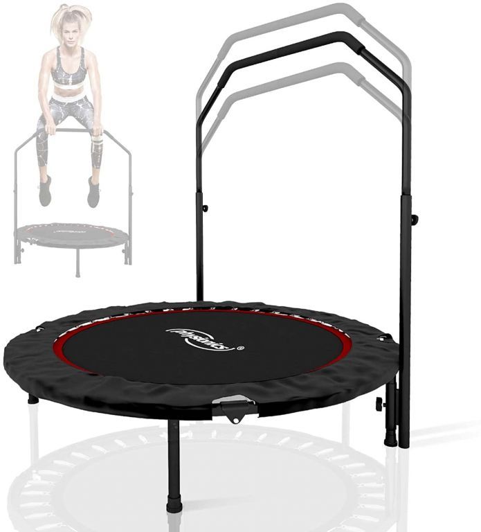 Skákací fitness trampolína s madlem na držení, vysoká nosnost 150 kg, černá / červená, 101 cm
