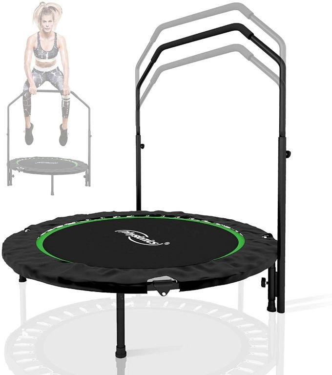 Skákací fitness trampolína s madlem na držení, vysoká nosnost 150 kg, černá / zelená, 101 cm