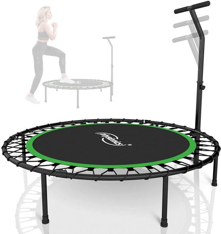 Skládací fitness jumping trampolína s madlem venkovní + vnitřní, do 120 kg, černá / zelená, 101 cm