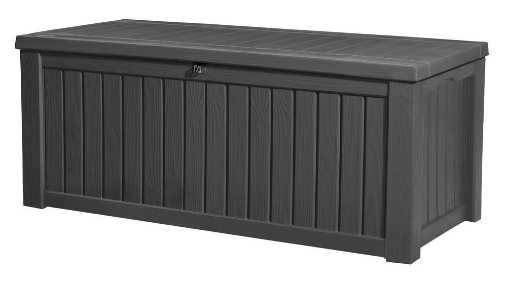 Velký venkovní úložný box plast imitace ratanu tmavě šedý (grafit), uzamykatelný, otevírací víko, 570 L, 65x73x155 cm