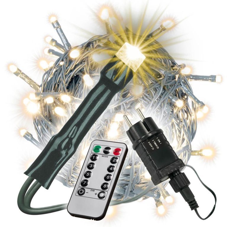 Vánoční světlený LED řetěz venkovní + vnitřní teple bílý, dálkové ovládání, efekty blikání + svícení, časovač, 20 m