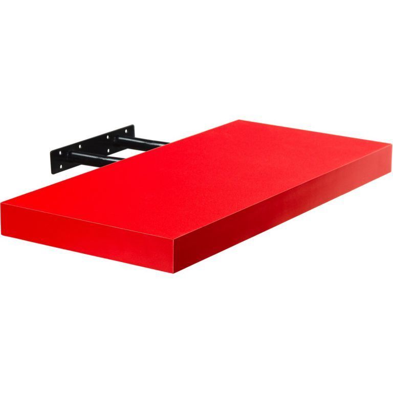 Levitující nástěnná polička se skrtým uchycením do obýváku / ložnice / dětského pokoje, červená, 40 cm