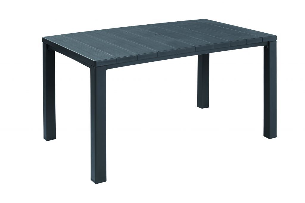 Tmavě šedý / grafitový moderní venkovní plastový stůl obdélníkový pro 4-6 osob, 147x90 cm