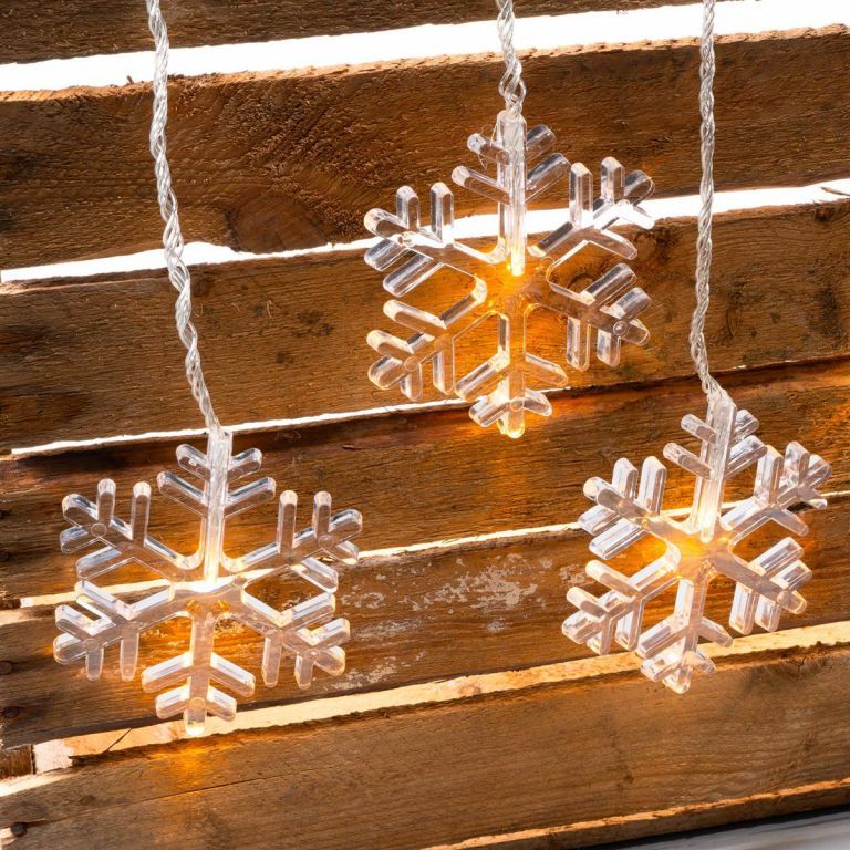Světelný vánoční závěs do okna LED- vločky teple bílé, na baterie, časovač, přísavky, 78x40 cm