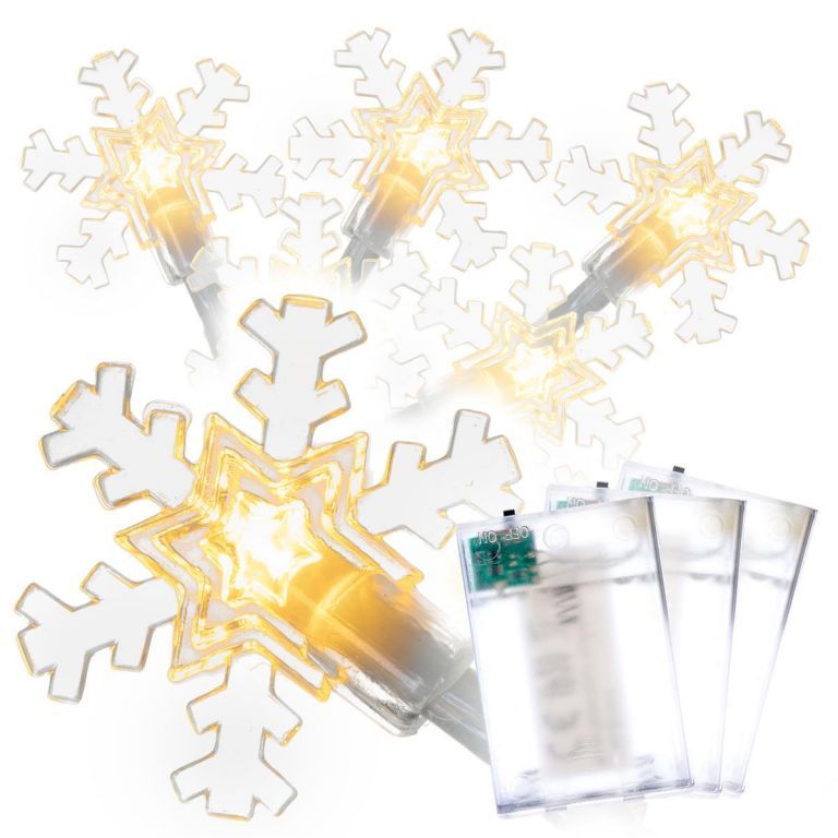 3x vánoční svítící řetěz sněhové vločky do bytu, 20 led diod, teplé bílý, časovač, na baterky, 1,9 m