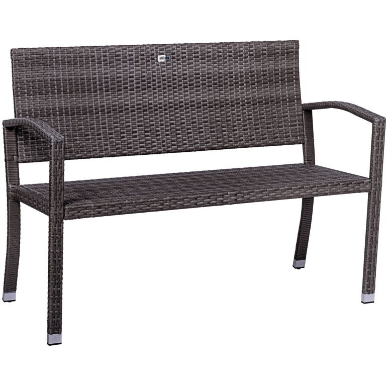 Venkovní ratanová lavička malá pro 2 osoby na zahradu / terasu / balkon, šedá, 122 cm