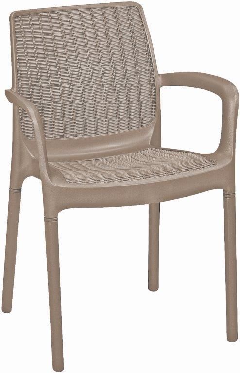 Zahradní plastová židle s područkami umělý ratan cappuccino (světle hnědá), do 110 kg