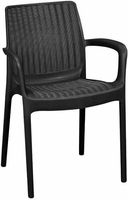 Ratanová venkovní židle na terasu, s područkami, umělý ratan, stohovatelná, grafit, do 110 kg