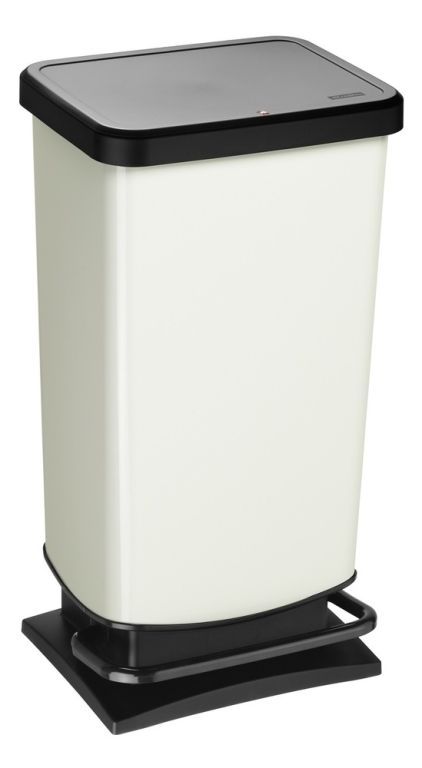Designový větší odpadkový koš pedálový s rámečkem pro uchycení pytle na odpadky, bílá / černá, 40 L
