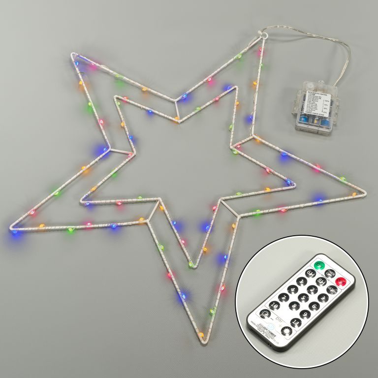 Závěsná vánoční svítící hvězda s barevnými led na baterie venkovní + vnitřní, časovač, 50 cm