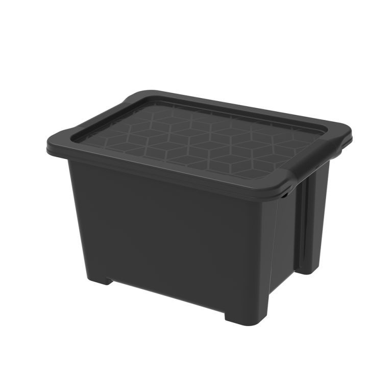 Plastový box úložný s víkem do garáže / dílny / sklepa, černý, 15 L