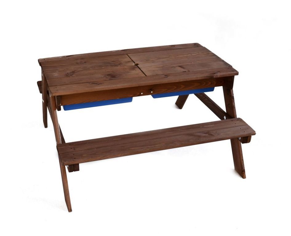Dětský dřevěný zahradní set nábytku s úložnými prostory, stůl + lavice, 50x94x94 cm