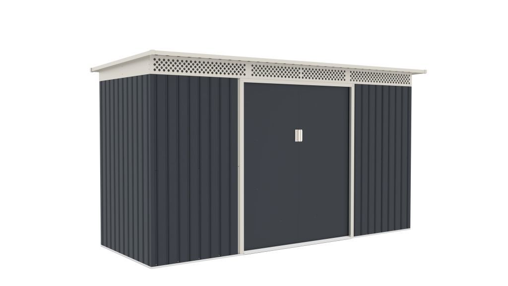 Plechový zahradní domek- garáž stavebnice, posuvné dveře, antracit (tmavě šedý), 340x142x184 cm