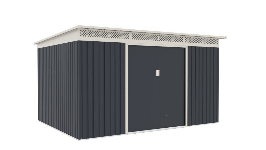 Plechový zahradní domek- garáž stavebnice, posuvné dveře, antracit (tmavě šedý), 340x269x189 cm
