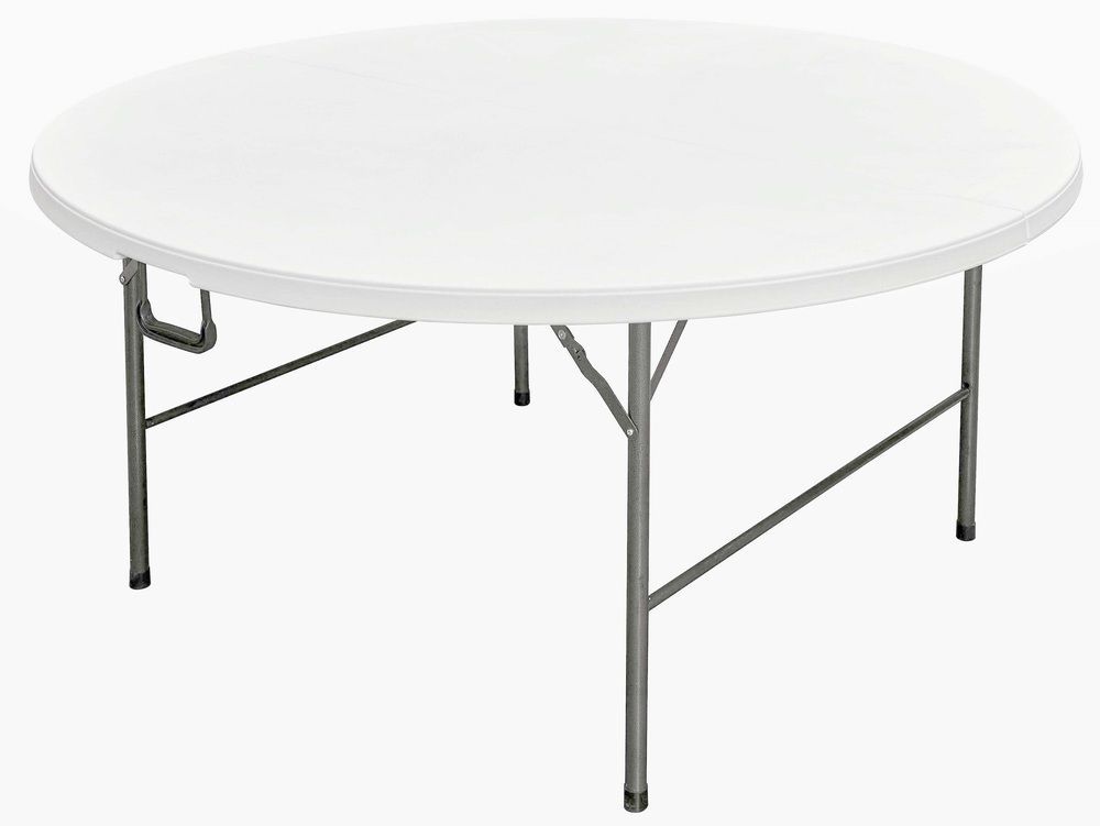 Venkovní bytelný přenosný stůl pro pořádání akcí cateringový, kulatý, bílý, průměr 180 cm