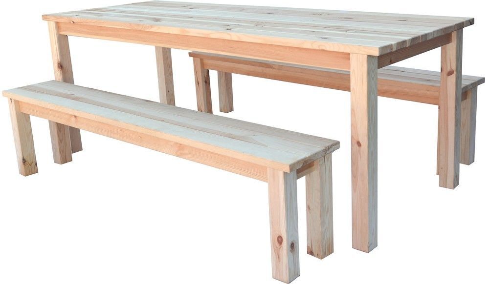 Pivní set venkovní dřevěný z masivu nelakovaný, stůl + 2 lavice, 200 cm
