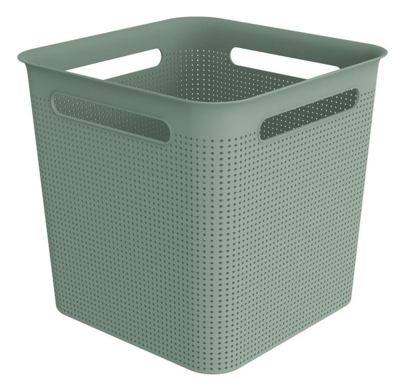 Úložný box bez víka plast, čtvercový vyšší, zelený, 18 L, děrovaný