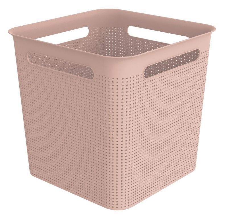 Úložný box bez víka plast, čtvercový vyšší, růžový, 18 L, děrovaný