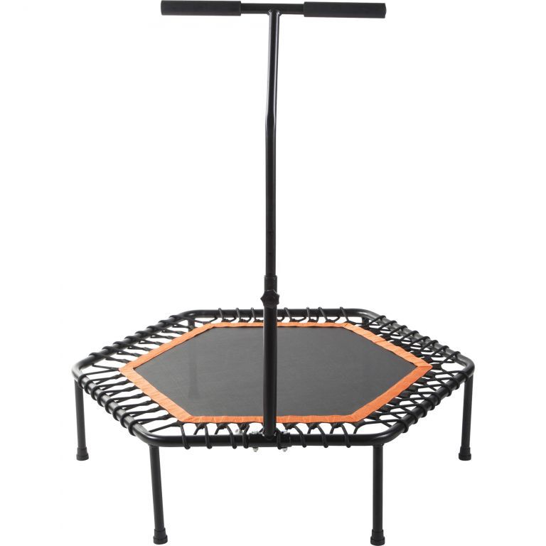 Gymnastická trampolína pro dospělé šestihranná, výškově stavitelný držák, černá / oranžová, 100 cm