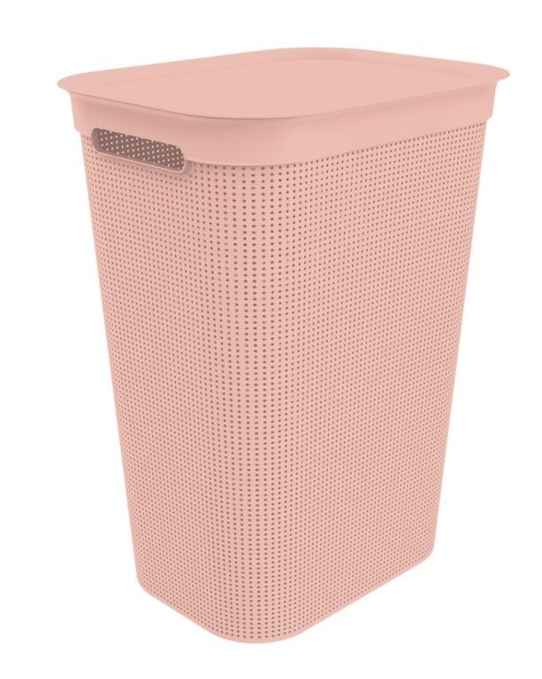 Koš na špinavé prádlo plast růžový, děrovaný design, 43x34x53 cm