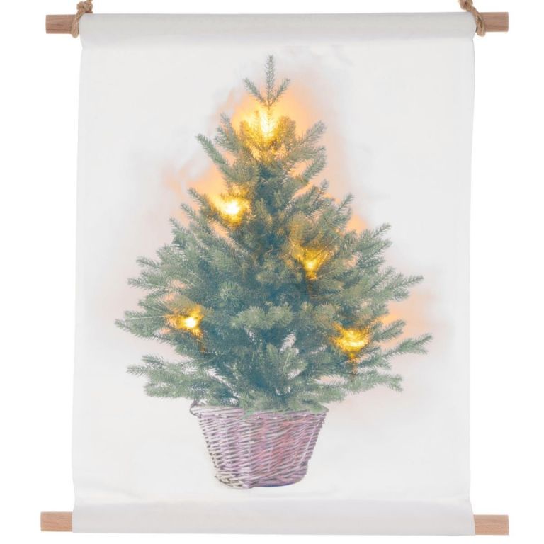 Nástěnný závěsný svítící obrázek vánoční stromeček, led diody na baterie, 30x40 cm