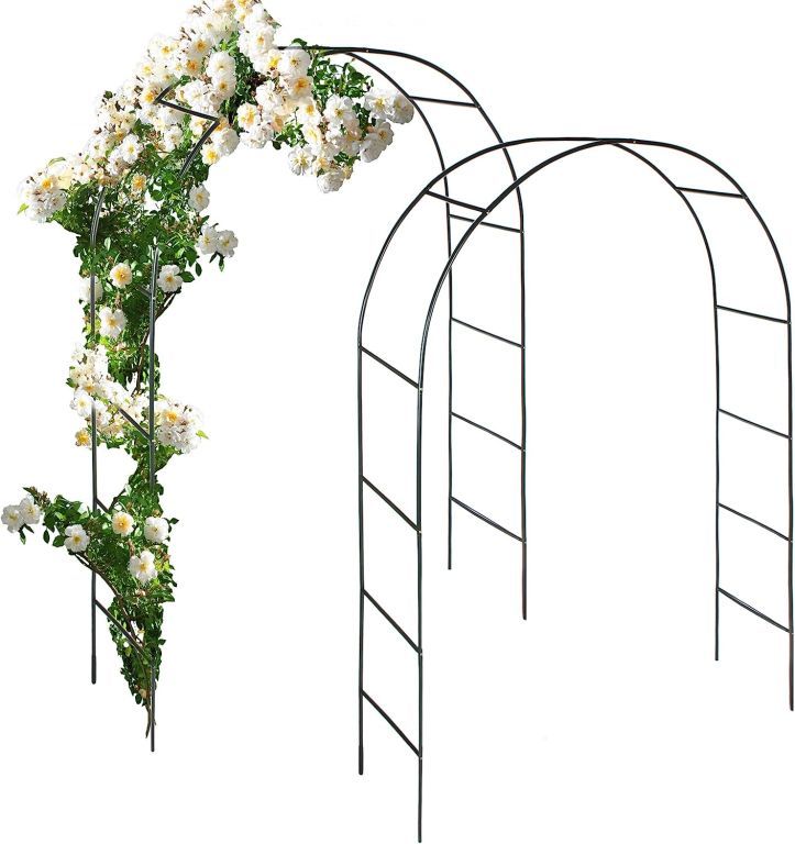 2x kovový zahradní oblouk na růže zakulacený k zapíchnutí / zakopání, černý, 240x140x37 cm, 18 mm