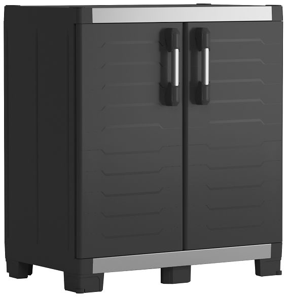 Černá plastová skříňka nízká venkovní + vnitřní, kovové panty, 89x95x54 cm