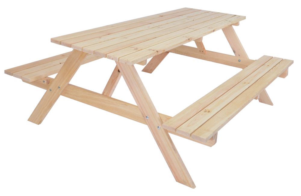 Dřevěný set z masivu stůl + 2 sklopné lavice, přírodní nelakovaný, 180 cm