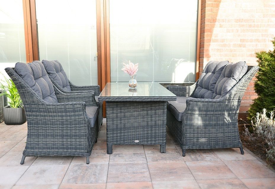 Luxusní ratanový venkovní set nábytku hnědošedý žíhaný v retro stylu, pro 4 osoby