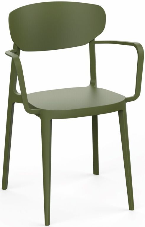 Bytelné plastové křeslo ke stolu, vysoká nosnost 150 kg, olivově zelené