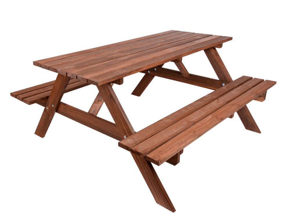 Zahradní stůl s lavicemi dřevěný - masiv borovice, mořeno- kaštan tmavě hnědý, 180 cm