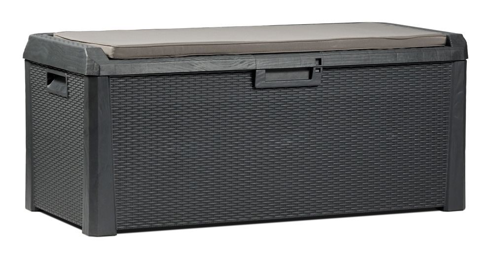Ratanový venkovní úložný box se sedákem tmavě šedý (grafit), 550 L