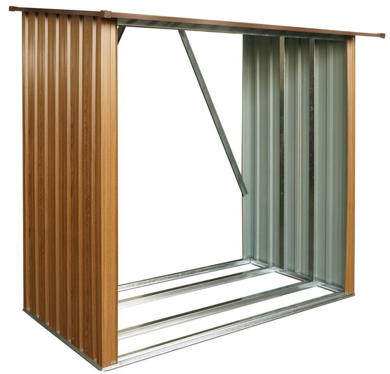 Moderní dřevník kovový v imitaci dřeva hnědý pozinkovaný 163x154x89 cm
