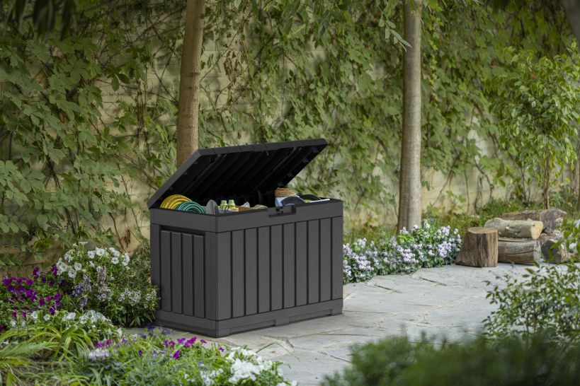 Tmavě šedý plastový venkovní úložný box s víkem 190 L na zahradu / terasu / balkon